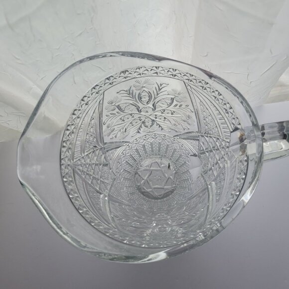 Indiana Glass Cut Glass Pitcher 10" Intricate Floral Design Vintage Clear Crysta - Picture 9 of 11